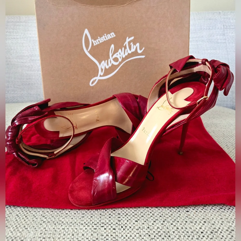 NWB CHRISTIAN LOUBOUTIN Red Exotic Leather/Suede Stiletto Heels 4"/10cm Size:40 - Picture 12 of 15